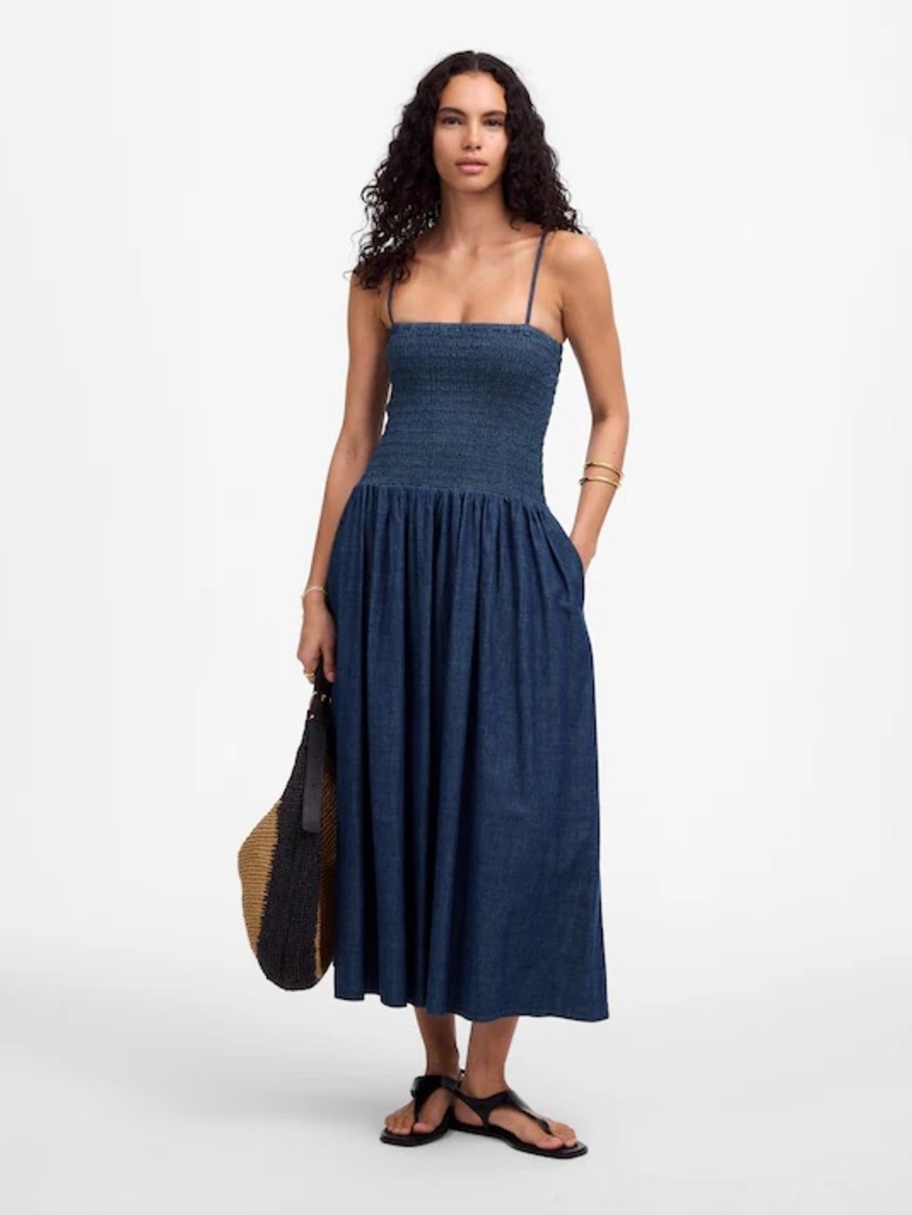 Madewell Smocked Maxi Dress in Denim